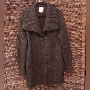 Joie Sweater Large Brown Maurise Alpaca Wool Cardigan Zip Front Tweed Longline